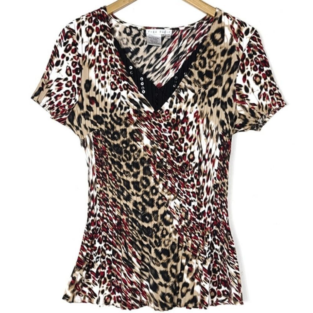Fred David Animal Print Rigged Women's Blouse Top